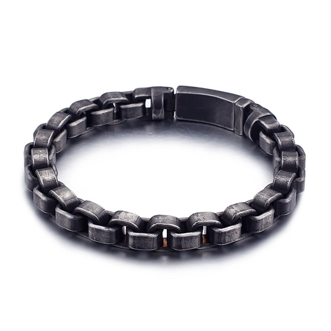 Heren Vintage Roestvrijstalen Kettingarmband Distressed Industriële Stijl Vierkante Schakels Punk Gothic Hip Hop Sieraden