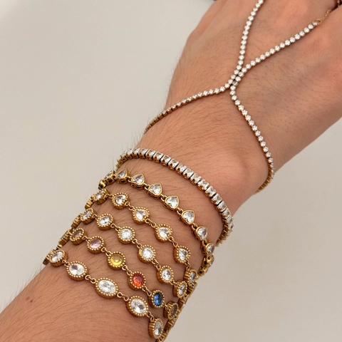 Edelstahl Zirkonia Armband Und Ring Schmuck Herzform Geometrische Handrücken Kette Elegant Für Damen