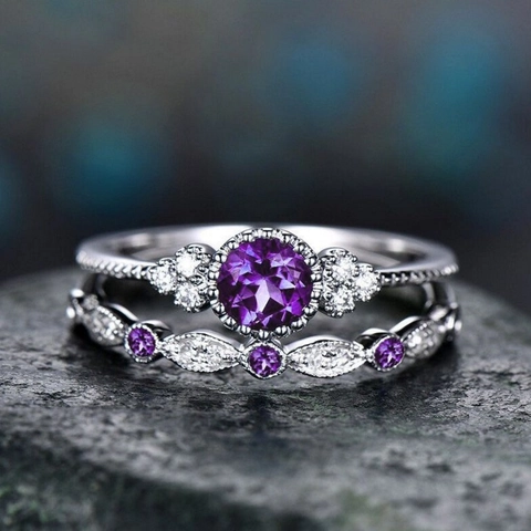 Vintage Alloy Cubic Zirconia Stackable Rings For Women Engagement Wedding Fashion Jewelry Round Gemstone Micro Pave Glossy