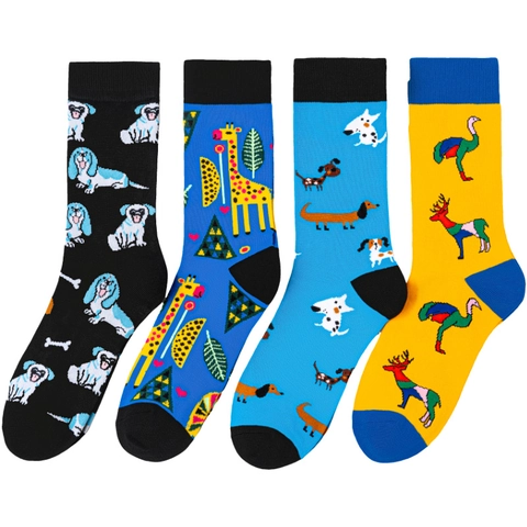 Novelty Animal Crew Socks Colorful Cotton Blend Mid Calf Breathable Soft Fun Cartoon Patterns Casual Unisex Hosiery