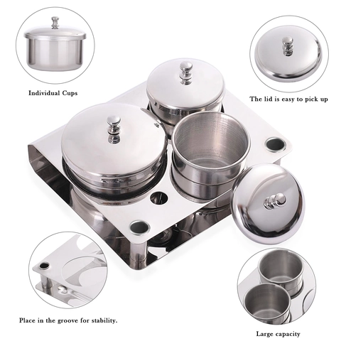 Roestvrijstalen Nagelkunst Vloeistof Poeder Containers Met Deksels En Tray Basis Professionele Manicure Tool Beker Houder