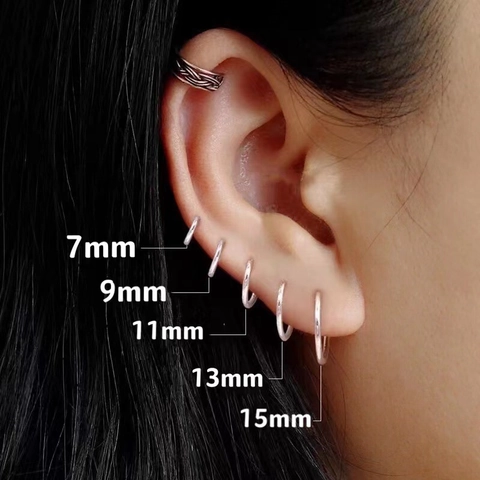 Pendientes de Aro de Plata de Ley S999 Minimalistas Sleeper Mujeres Hombres Varios Tamaños Lisos Retorcidos Joyería