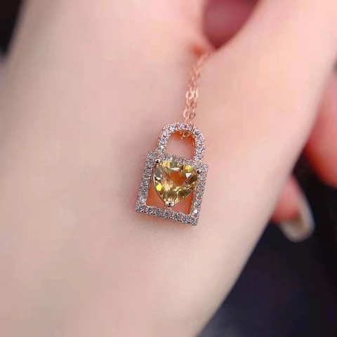 Exquisite Heart Lock Pendant Only Without Chain Rose Gold Plated Copper Heart Shaped Yellow Stone Rhinestone Jewelry For Women