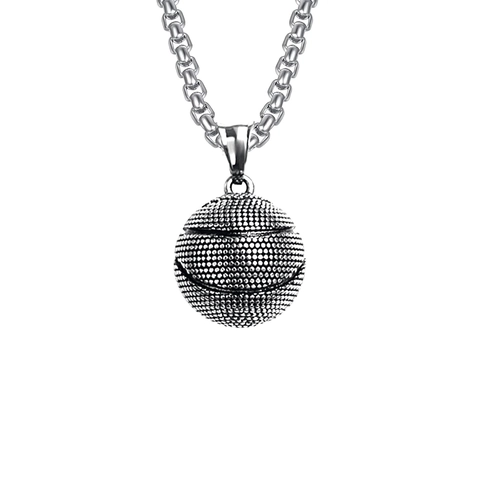 Collana con Ciondolo a Forma di Pallacanestro in Lega di Acciaio Inossidabile Catena a Scatola Retrò Sport Hip Hop Street