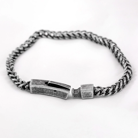 Pulsera De Cadena Trenzada Unisex Retro Acero Inoxidable 316L Eslabones Cuadrados Pulido Minimalista Estilo Punk Vintage