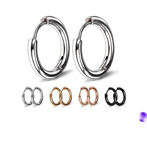 Minimalist Hoop Earrings Stainless Steel Round Circle Polished Punk Jewelry For Men Women Simple Smooth