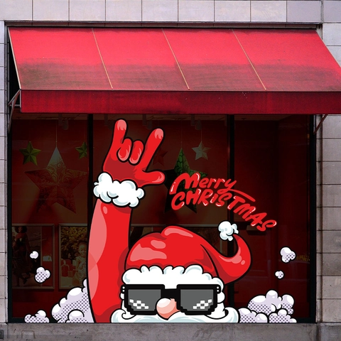 Christmas Window Stickers Static Cling PVC Reusable Double Sided Santa Claus Snowman Elk Decor For Glass Shop Home