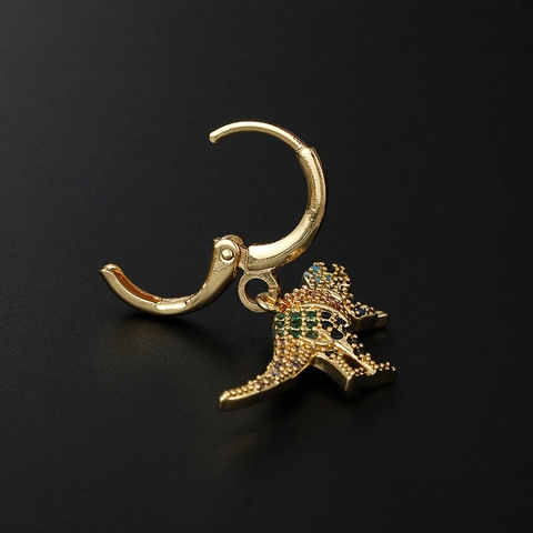 Creative Dinosaur Animal Hoop Earrings Gold Plated Copper Colorful Zircon Rainbow Pendant Jewelry For Women Men Novelty