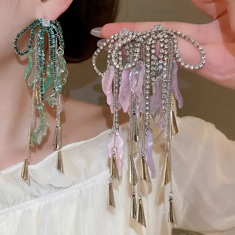 Orecchini Pendenti Con Fiocco E Nappe Con Perno In Argento Sterling 925 Petali In Resina Eleganti Per Donna