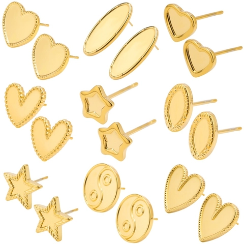 304 Stainless Steel Stud Earrings Heart Star Oval Yin Yang Beaded Rope Edge Rainbow Gold Silver Minimalist Fashion Jewelry