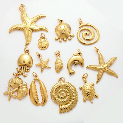 Dijes De Acero Inoxidable Con Tema Oceánico Colgantes De Delfín Estrella De Mar Concha Tortuga Para Hacer Joyas DIY