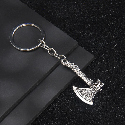 Viking Axe Keychain Retro Metal Dragon Head Pendant Key Ring Nordic Symbol Gothic Punk Bag Charm Ornament Jewelry Gift