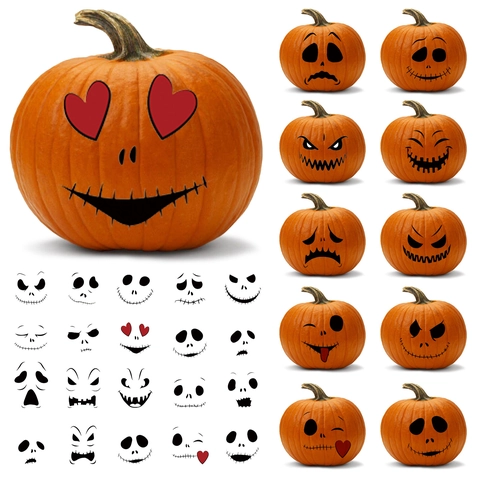 Autocollants De Citrouille D'Halloween PVC Étanche DIY Décoration De Fête Expressions Mignonnes Effrayantes