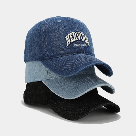 Casquette De Baseball En Denim Lavé Vintage Lettre Brodée Nervous Make Peace Chapeau Rétro Réglable Unisexe