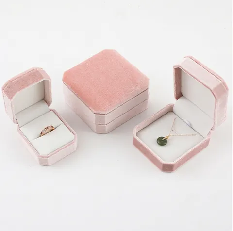Weiche Samt Schmuckschatulle Achteckige Luxus Aufbewahrungsbox Für Ringe Halsketten Anhänger Geschenk Display Elegant