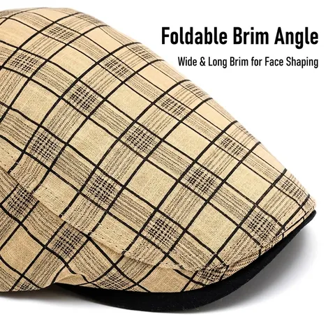 Vintage Newsboy Cap Cotton Plaid Stripe Adjustable Flat Cap Sunshade Beret For Men Women Unisex