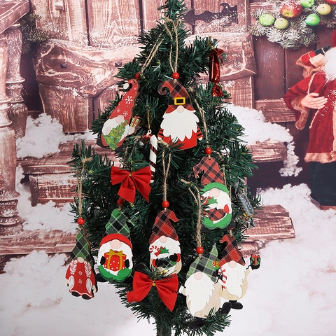 Weihnachten Holz Zwerg Hängeornamente Rot Grün Kariert Gesichtslos Alter Mann Weihnachtsbaum Holzanhänger Für Festliche Haus Party Dekoration