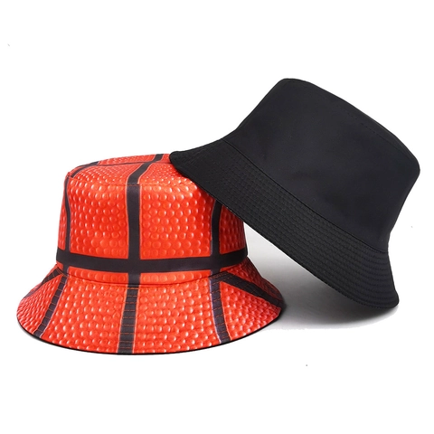 Bucket Hat Basketball Texture Print Polyester Sun Protection Vintage Sporty Outdoor Sunshade For Men Women Casual Style