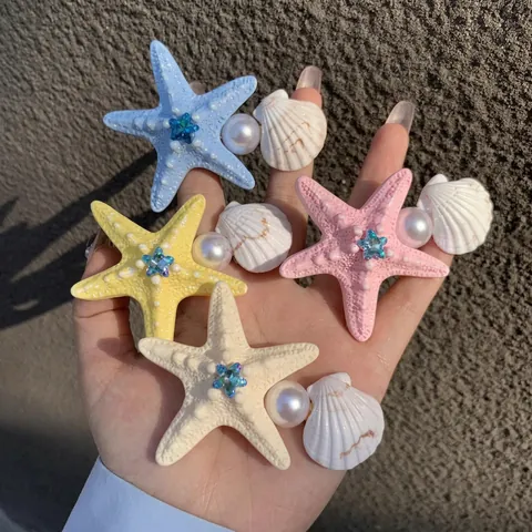Molletta Per Capelli Stella Marina Con Perla Artificial Conchiglia E Strass Stile Marino Clip A Becco D'Anatra Per Donne Vacanza