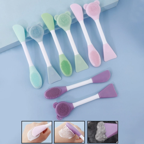 Double Headed Silicone Face Mask Brush Soft Facial Cleansing Scraper Manual Pore Deep Cleaning Massage Skin Care Tool