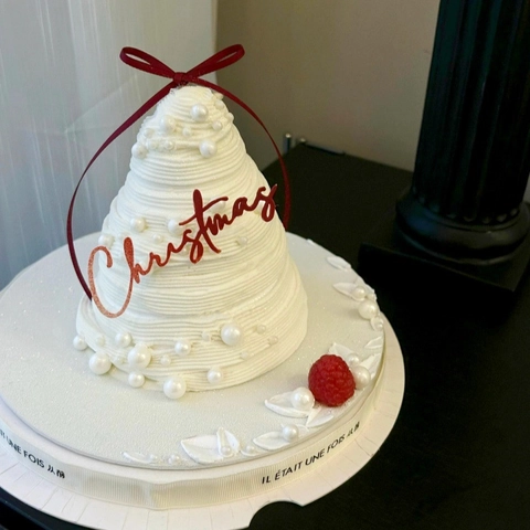 Merry Christmas Cake Toppers Paper Lettering Satin Ribbon Bowknot Ornaments For Festive Baking Party Decor