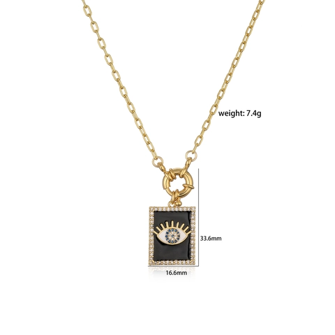 Copper Gold Plated Evil Eye Rectangle Pendant Necklace With Pave Rhinestone Enamel Oil Dripping Chain Fashion Jewelry For Women