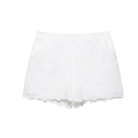 Damen Shorts Bestickt Durchbrochene Spitze Mittlere Taille Französisch Süß Locker Hot Pants Polyester Weiß