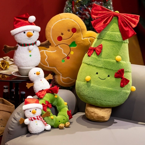 Christmas Plush Toys Snowman Gingerbread Man Tree Reindeer Santa Soft Stuffed Doll Festive Holiday Home Decoration Gift