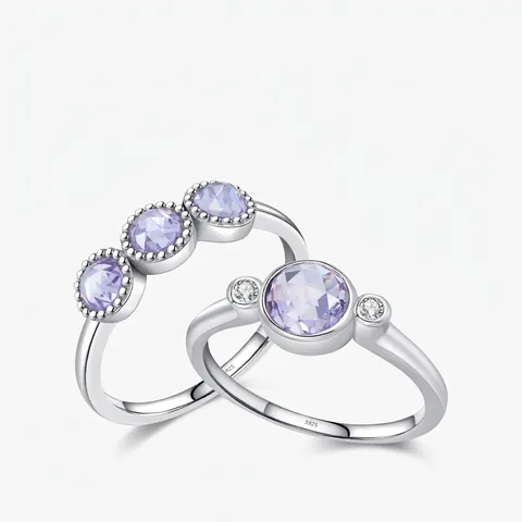 Ring Aus 925 Sterling Silber Mit Lila Rundem Zirkonia Kristall Minimalistischer Geometrischer Schmuck Für Damen