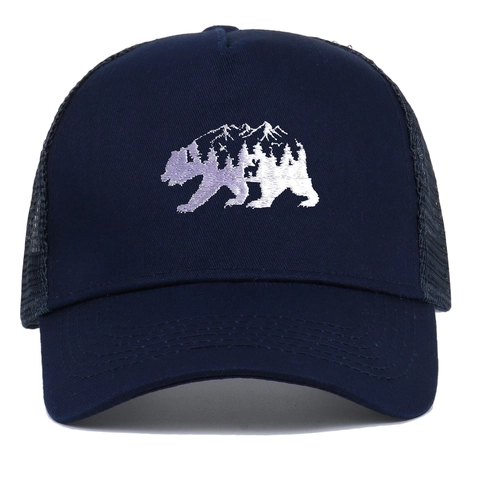 Gorra Trucker Bordado Oso Montaña Algodón Malla Transpirable Snapback Aventura Al Aire Libre Béisbol Unisex Deporte