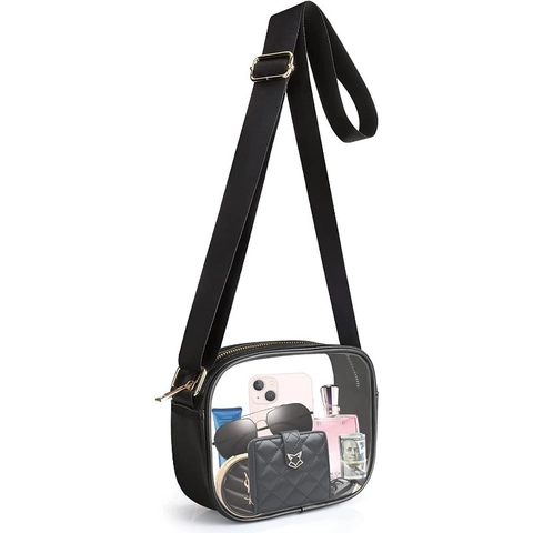 Women's Clear Crossbody Bag Stadium Approved Transparent PVC Shoulder Bag For Concerts Sporting Events With Adjustable Strap