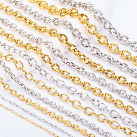 Stainless Steel Cable Cross Chain Oval Link DIY Jewelry Making Findings Necklace Bracelet Accessories Vacuum Gold Plated