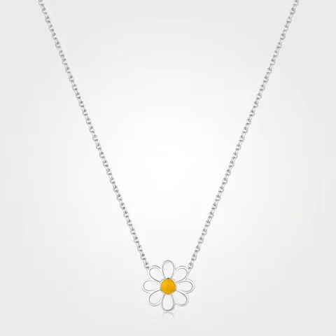 Collar Con Colgante De Flor Margarita Plata De Ley 925 Esmalte Blanco Minimalista Estilo Dulce Fresco Joyería Para Mujeres Niñas