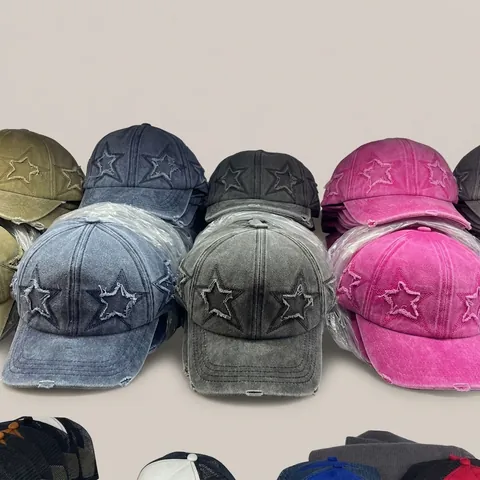 Vintage Gewaschene Distressed Baseballkappe Sternen-Patch Bestickt Retro Street Style Verstellbarer Baumwollhut Damen Herren