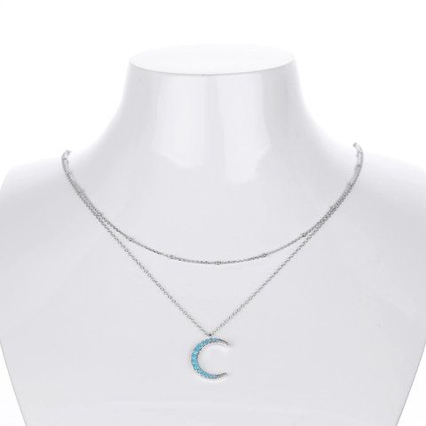 Collana con Pendente Mezzaluna a Strati in Argento Sterling 925 per Donna con Zirconia Blu Intarsiata Placcata Oro Argento Gioielli