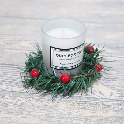 Christmas Candle Rings Mini Wreaths With Red Berries And Pine Needles Artificial PVC Holiday Table Decorations