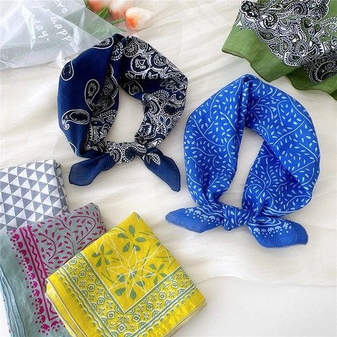 Damen Frischer Paisley Bedruckt Quadratischer Schal Landhausstil Polyester Bandana Halstuch Kopftuch Dekorativ Kleiner Schal
