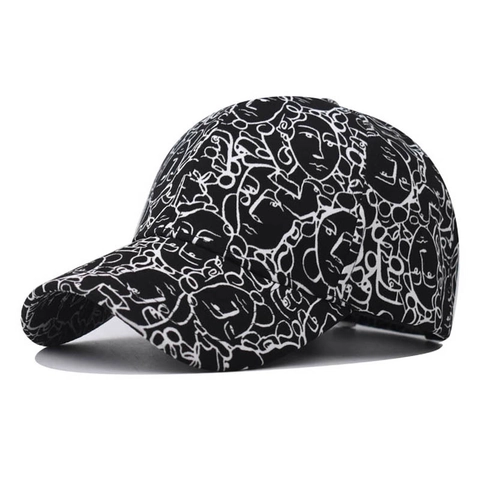 Cappellino Da Baseball In Cotone Stampa Viso Astratto Arte Lineare Regolabile Esterno Streetwear Unisex