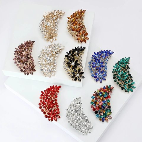 Spilla a Fiore in Lega di Cristallo Vintage per Donna Strass Luccicanti Elegante Spilla a Mezzaluna Gioielli per Banchetti e Matrimoni