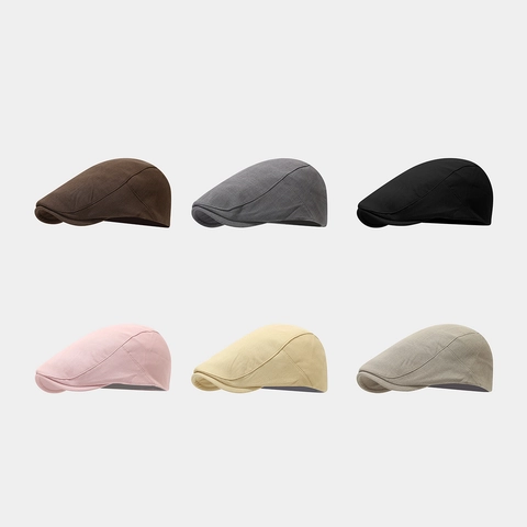 Gorra Plana De Algodón Vintage Transpirable Ajustable Estilo Británico Para Hombres Y Mujeres Color Sólido