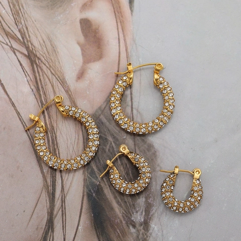 Stainless Steel 18K Gold Plated Hoop Earrings Twist Knot Rhinestone Artificial Pearl Geometric Fashion Jewelry For Women