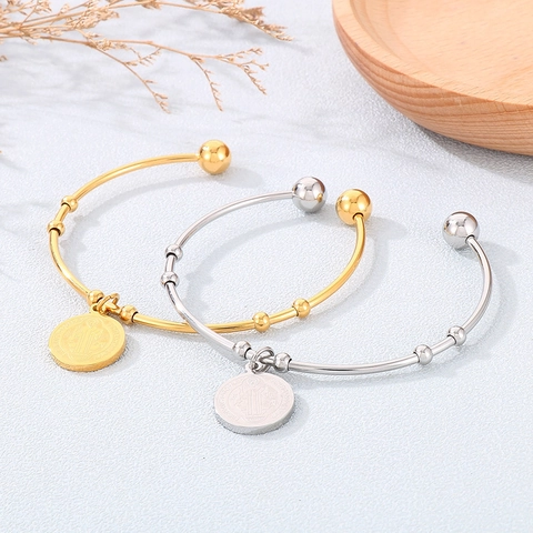 Brazalete Abierto Medalla San Benito Acero Inoxidable Chapado En Oro 18K Colgante Moneda Religiosa Joyería