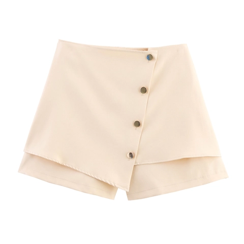 Dames Skort Onregelmatige Zoom Asymmetrische Polyester Kantoor Commuter Shorts Rok Met Decoratieve Knoppen