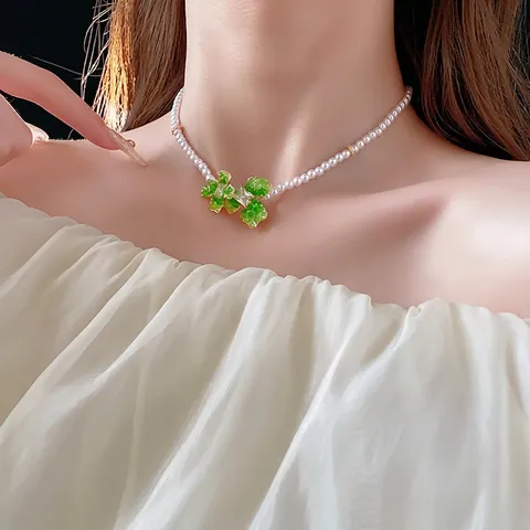Elegante Collar De Perlas Artificiales Con Colgante De Flor De Cobre Y Circonita Cadena De Clavícula Chapada En Oro Joyería Para Mujer