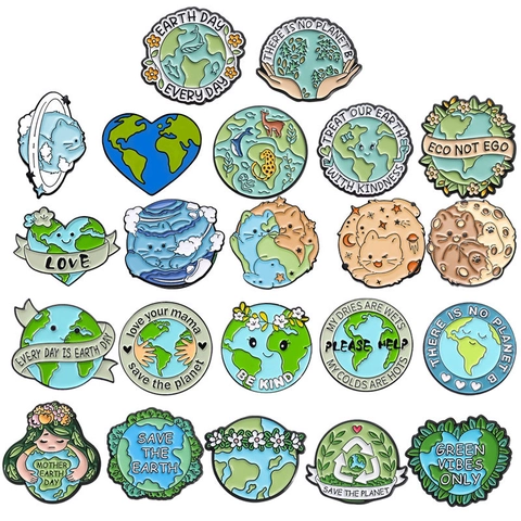 Spille In Smalto Lega Di Zinco Tema Giornata Della Terra Protezione Ambientale Gatto Cartone Animato Distintivi Accessori