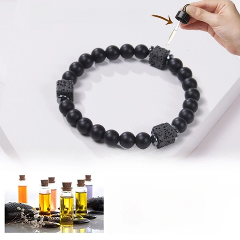 Perlenarmband Matter Schwarzer Stein Lavagestein Elastisch Handgefertigt Grußkarte Geschenk Für Männer Sohn Ehemann Freund