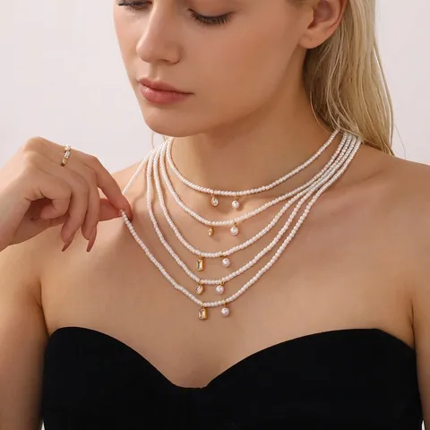 Elegant Shell Artificial Pearl Necklace Stainless Steel Zircon Geometric Pendant Clavicle Chain For Women Tarnish Resistant Jewelry