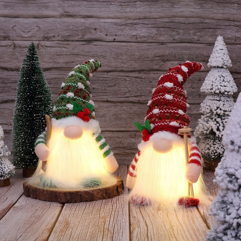 Gnomo Di Natale Bambola Di Peluche LED Luminoso Tomte Svedese Ornamento Sci Cappello In Maglia Decorazione Da Tavolo Scrivania Festiva