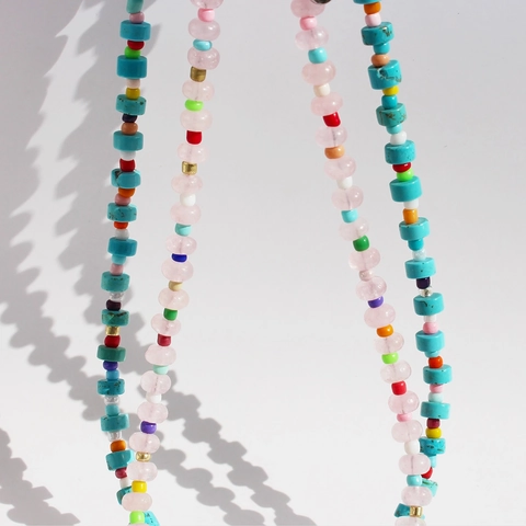 Collana di Perline in Pietra Naturale Fatta a Mano per Donna Colorato Turchese Quarzo Rosa Stile Dopamina Gioielli