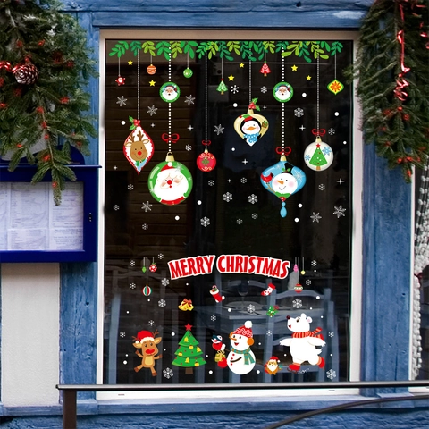 Pegatinas de Ventana de Papá Noel de Navidad PVC Impermeable Pegatina de Pared para Puerta de Vidrio Escaparate Año Nuevo Hogar Fiesta Decoración